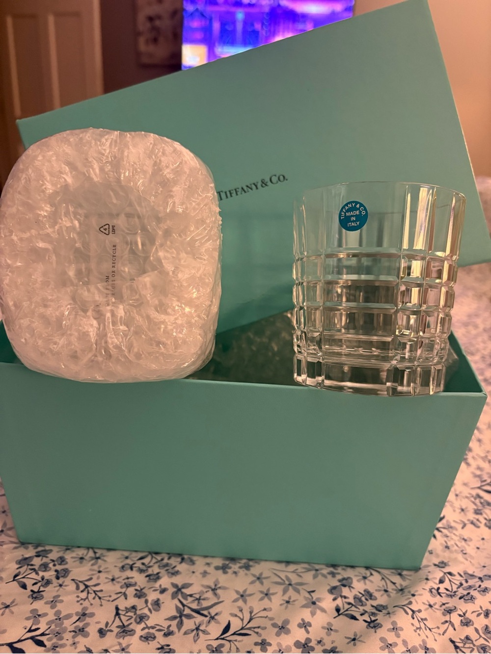 Tiffany & Co. Clear Crystal Faceted Tumbler with Signature Blue Box